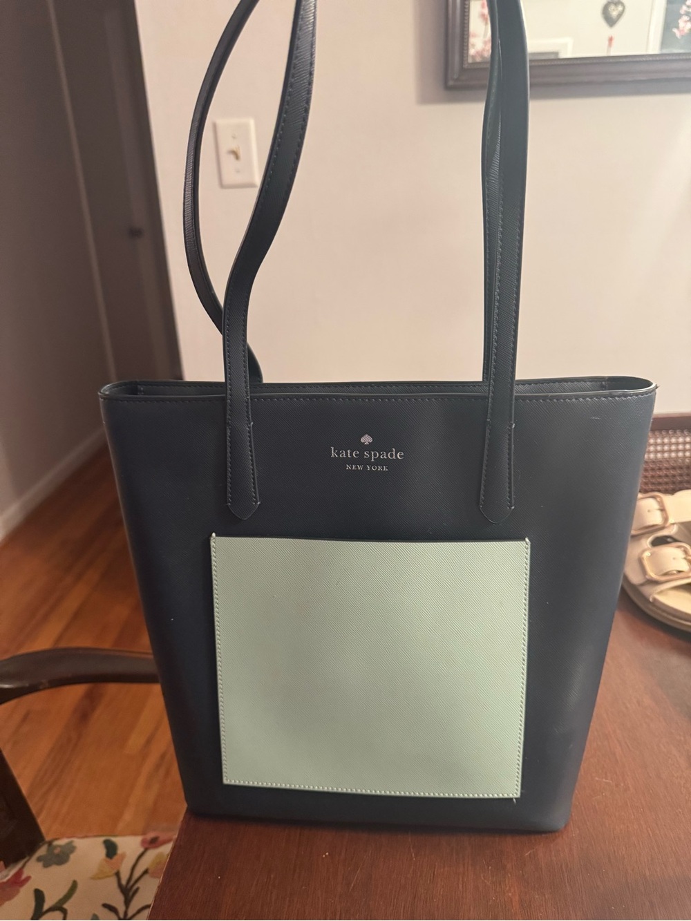 kate spade Black Tote with Mint Front Pocket Panel